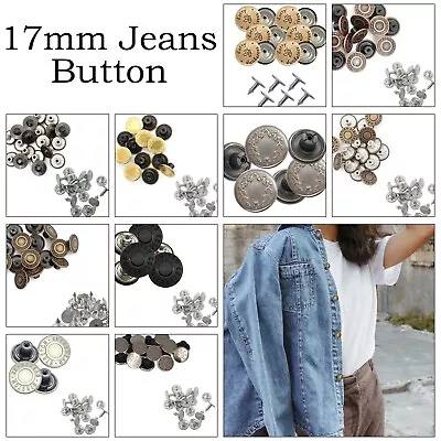 Buy Hammer On Replacement 17mm  Jeans Button Brass With Pin DIY Craft Denim Jacket • 2.09£