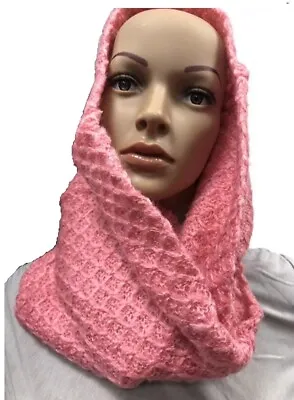 Buy Ladies Scarf Knitted Collar Cowl Snood Tube Hood Neck Warmer Soft Pink Waffle • 6.55£