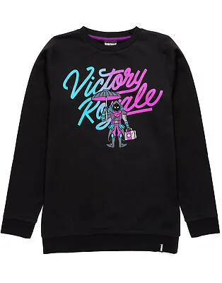 Buy Fortnite Sweater Boys Kids Victory Royale Game Black Jumper T-Shirt • 10.95£