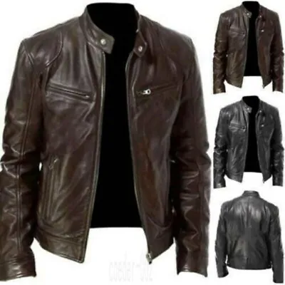 Buy Uk Mens Vintage Cafe Racer Black Brown Leather Casual Slim Fit Real Biker Jacket • 30.90£