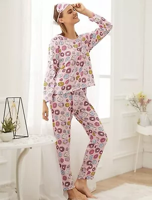 Buy Brand New Ladies Girls Cute Pink Donut Pyjamas  Jamas With Eye Mask Size 10 M UK • 10.99£