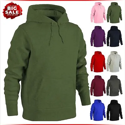 Buy Mens Fleece Plain Hooded Sweatshirt Hoodie Adult Blend Pull Over Hoody Top UK • 18.99£