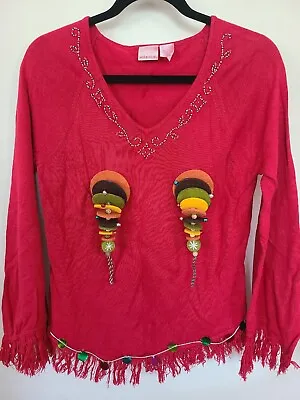 Buy Xhilaration Funny Tacky Ugly Sweater Christmas Party Red Droopy Boob Top 3D L M • 11.37£