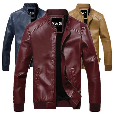 Buy New Winter Men's Collar Plus Cashmere Leather Short Baseball Slim Jacket Coat • 34.62£