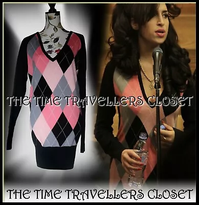 Buy Iconic Fred Perry Amy Winehouse Black Pink Argyle Mini Jumper Dress Knit UK 8 36 • 450£