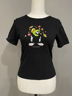 Buy MARVIN THE MARTIAN Black Vintage 1995 Tshirt Size Small Cropped • 17.70£