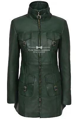 Buy Ladies Green Leather Jacket Fashion Ziper Gothic Coat REAL LEATHER Pea Coat 1310 • 108.86£