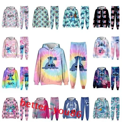 Buy 2Pcs Womens Girls Lilo Stitch Hoodies Sweatshirt Pants Outfit Jumper Tops Gift • 16.79£