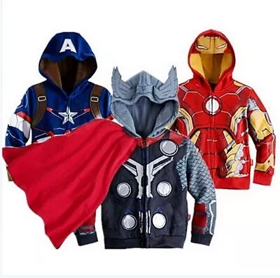 Buy Kids Boys MARVEL AVENGERS SUPERHERO Cosplay Costume Zip Up Hoodie Jacket Coat⊰ • 15.82£