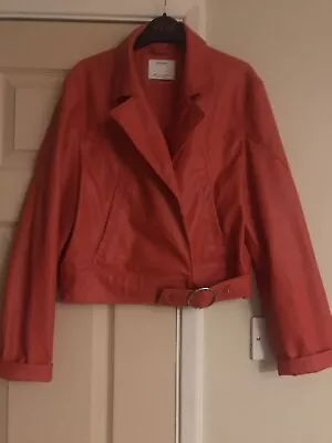Buy Ladies Bershka Red Faux Leather Jacket Size Small • 4£