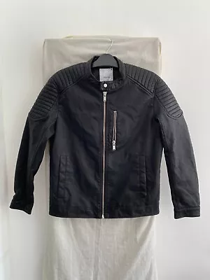 Buy RESERVED Black Faux Leather Biker Jacket Size M • 25£