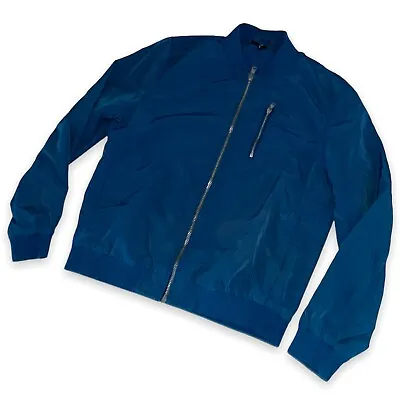 Buy H&M Nylon Bomber Jacket Shiny Silky Glanz Teal Green Medium • 56.68£