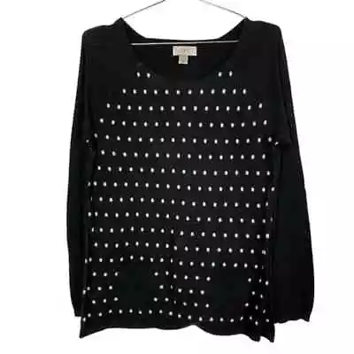 Buy Ann Taylor LOFT Long Sleeve Polka Dot Flat Tight Knit Sweater Size M Black White • 14.26£