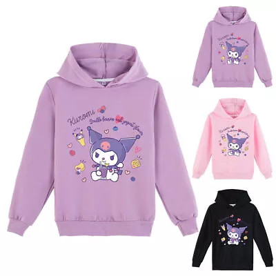 Buy Kids Girls Cute Kuromi Printed Long Sleeve Hoodie Sweatshirt Pullover Hoody Tops • 11.29£