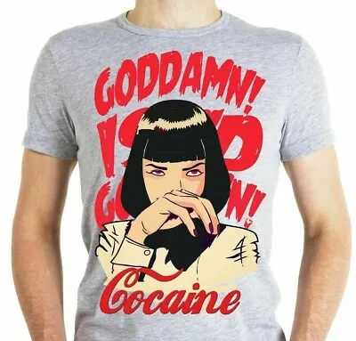 Buy Pulp Fiction T-shirt Inspired Mia Wallace Crime Mafia Movie Drugs Tarantino Grey • 9.99£