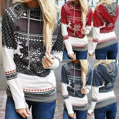 Buy Women Christmas Long Sleeve Hoodies Sweatshirt Xmas Pullover Jumper Casual Tops • 16.31£