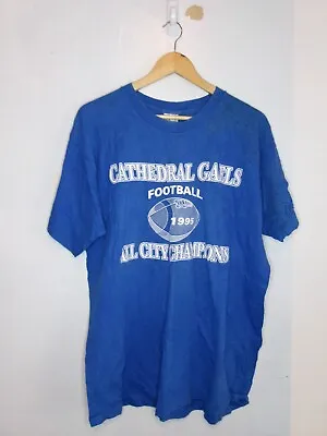 Buy Vintage American Football Shirt Mens Size Xl Extra Large Blue Cathedral Gaels • 5.59£