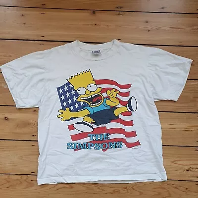 Buy Vintage Simpsons Bart American Flag T-shirt White (good Condition) • 45£