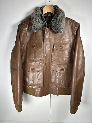 Buy Hood Star Leather Jacket Mens XL Brown Bomber Biker Buffalo Glaze • 33.99£