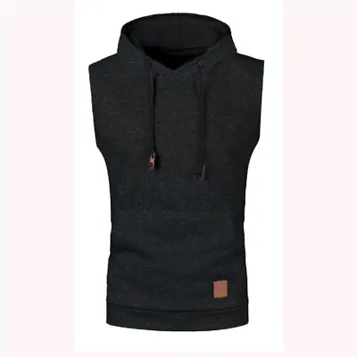 Buy Men Sleeveless Sports Hoodie Tank Casual Hooded T-Shirt Top Pockets Fitness Vest • 9.65£