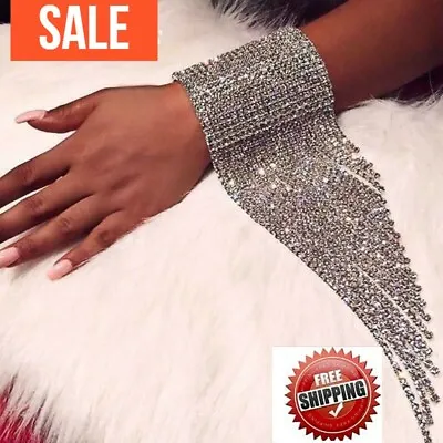 Buy Fashion Long Rhinestone Bracelet Hand Jewelry For Women Wedding Jewelry Ethnic • 15.36£