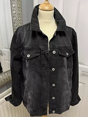 Buy Ladies Black Size 10 Denim Jacket - Select - Distressed - 100% Cotton • 9.99£