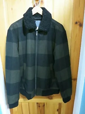 Buy Mens Selected Homme Sherpa Fur Collar Check  Melton  Wool Bomber Jacket - Large  • 48£