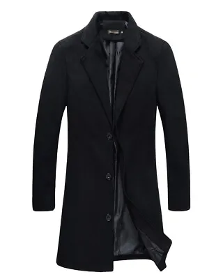 Buy Mens Trench Coat Slim Fit Notched Collar Single Breasted Pea Coat Warm Overcoat • 24.99£