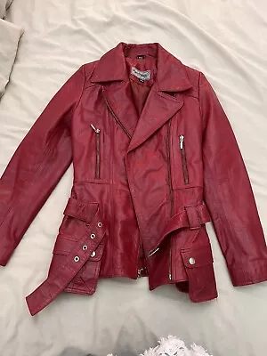 Buy Red Leather Jacket Rare Wear Small S/8 Size • 15£