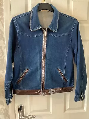 Buy District Denim Jacket Blue With Leather Trim  Size 12 • 7.99£