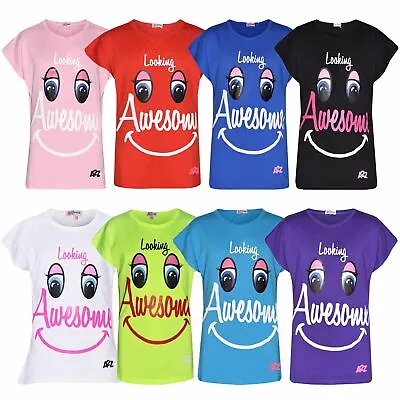 Buy Girls Top Kids Designer's Looking Awesome Print Fashion T Shirt Top 5-13 Years • 5.99£
