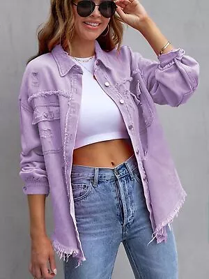 Buy Womens Denim Jackets | Casual Loose Jeans Jacket Coat Ladies Long Sleeve Outwea • 18.99£