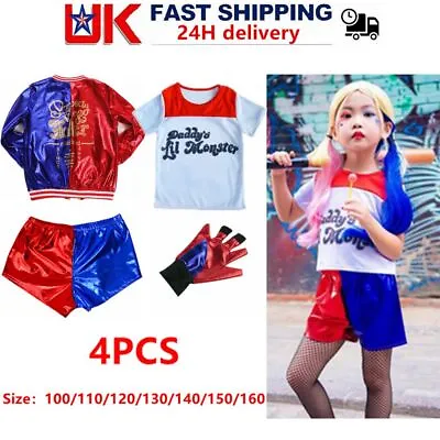 Buy Kids Girls Harley Quinn Suicide Squad Costume Halloween Cosplay Fancy Dress UK- • 8.31£