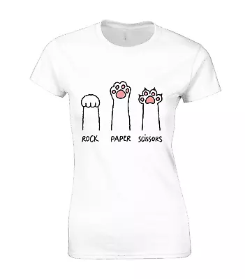 Buy Cat Rock Paper Scissors Ladies T Shirt Funny Cute Cat Lover Animal Gift Idea Top • 7.99£