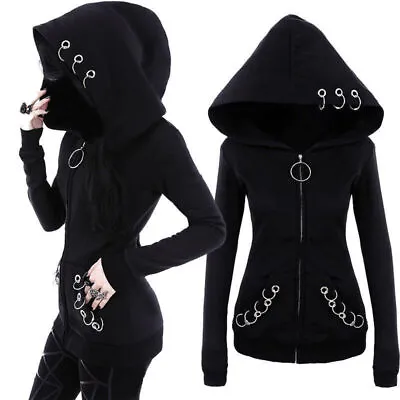 Buy Womens Gothic Witch Hoodie Hooded Jacket Coat Punk Sweatshirt Zip Tops Plus Size • 11.75£