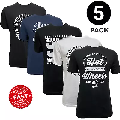 Buy 5 Pack Mens Plain 100% Cotton Blank T Shirt Tee T-shirt Multi Pack Crew Neck Gym • 14.99£