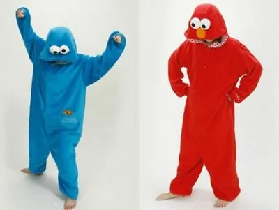 Buy Adult Sesame Street Cookie Monster Blue&Red Elmo Costume Pajamas Onesie10 Outfit • 23.36£