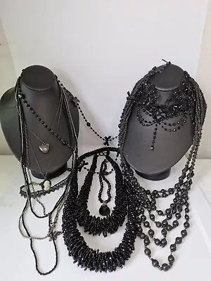 Buy Goth Steampunk Black Bead Jewellery Bundle X8 Necklaces Cameo • 22£