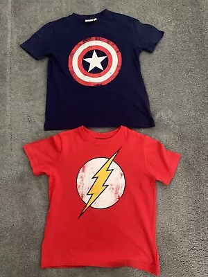 Buy Character.com The Flash Red T-Shirt & Captain America Blue T-shirt 5-6 Years BOY • 2.95£