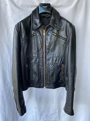 Buy Vintage Bomber / Biker Leather Jacket Zips Black Exact Designer Original Indie S • 125£