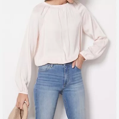 Buy Cloth & Stone Blouse Satin Ecovero Tie Back Long Sleeve Neutral Light Pink XS • 23.84£