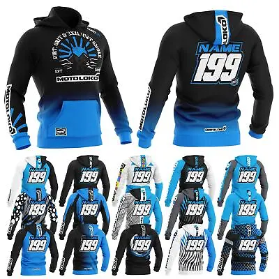 Buy Blue Customised Sublimated Hoodie (Kids) Motocross Motorsport Mx Name Number • 59.99£