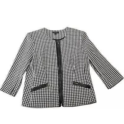 Buy Notations Blazer Womens Large Houndstooth Jacket Zip Up Black White  • 23.68£