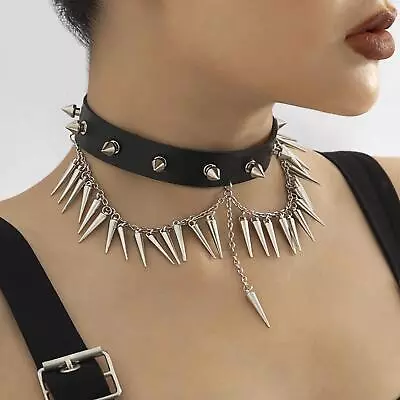 Buy Punk Necklace Costume Accessory Adjustable Rock Cool Jewelry With Rivet Collar • 5.11£