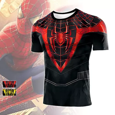 Buy Miles Morales Spider-Man T-shirts Spiderman Cosplay Costume Sport Tee Tops Gym • 22.91£