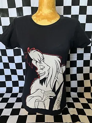 Buy Disney Villains Cruella Deville Shirt RED FOIL T-Shirt 101 Dalmatians Black Sz M • 13.50£