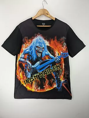 Buy 2016 Iron Maiden Eddie Large Front Flame Print Black T-Shirt Size Medium • 6.24£