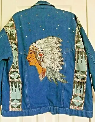 Buy Jou Jou Jean Denim Jacket Vintage 1977 Size 2 (XL) Female Indian Head RARE!  • 37.58£