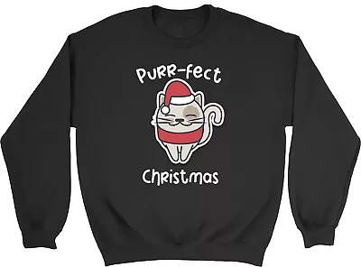 Buy Purr-Fect Christmas Sweatshirt Mens Womens Xmas Cat With Santa Hat Gift Jumper • 15.99£