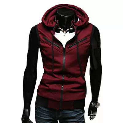Buy Mens Sleeveless Hoodie Hooded Sweatshirt Vest Jacket Casual Waistcoat Zip Up Top • 12.23£